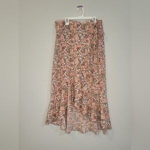 Max Studio Green and Tan A-Line Pleated Maxi Skirt